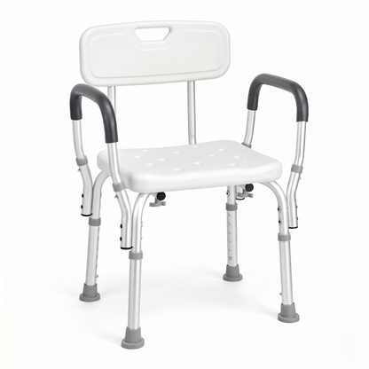 Shower Chair with Padded Armrests & Backrest - Height Adjustable