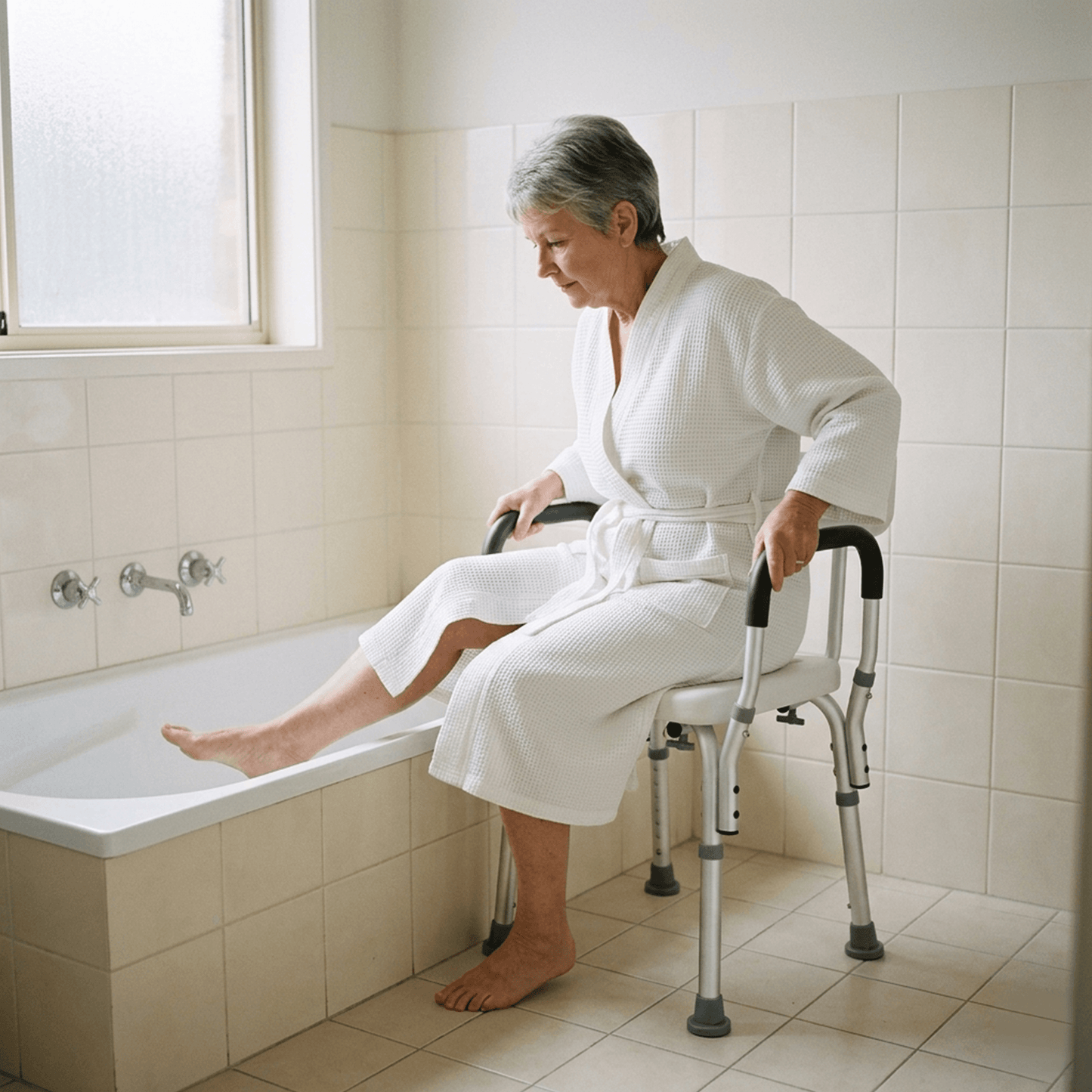 Shower Chair with Padded Armrests & Backrest - Height Adjustable