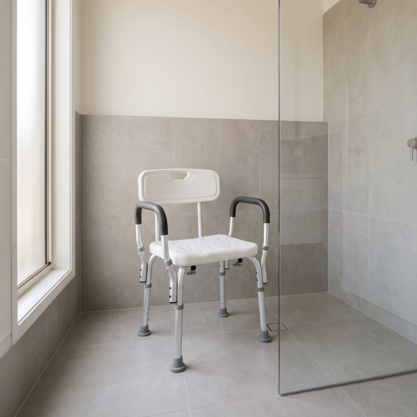 Shower Chair with Padded Armrests & Backrest - Height Adjustable