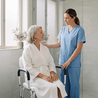 Shower Chair with Padded Armrests & Backrest - Height Adjustable